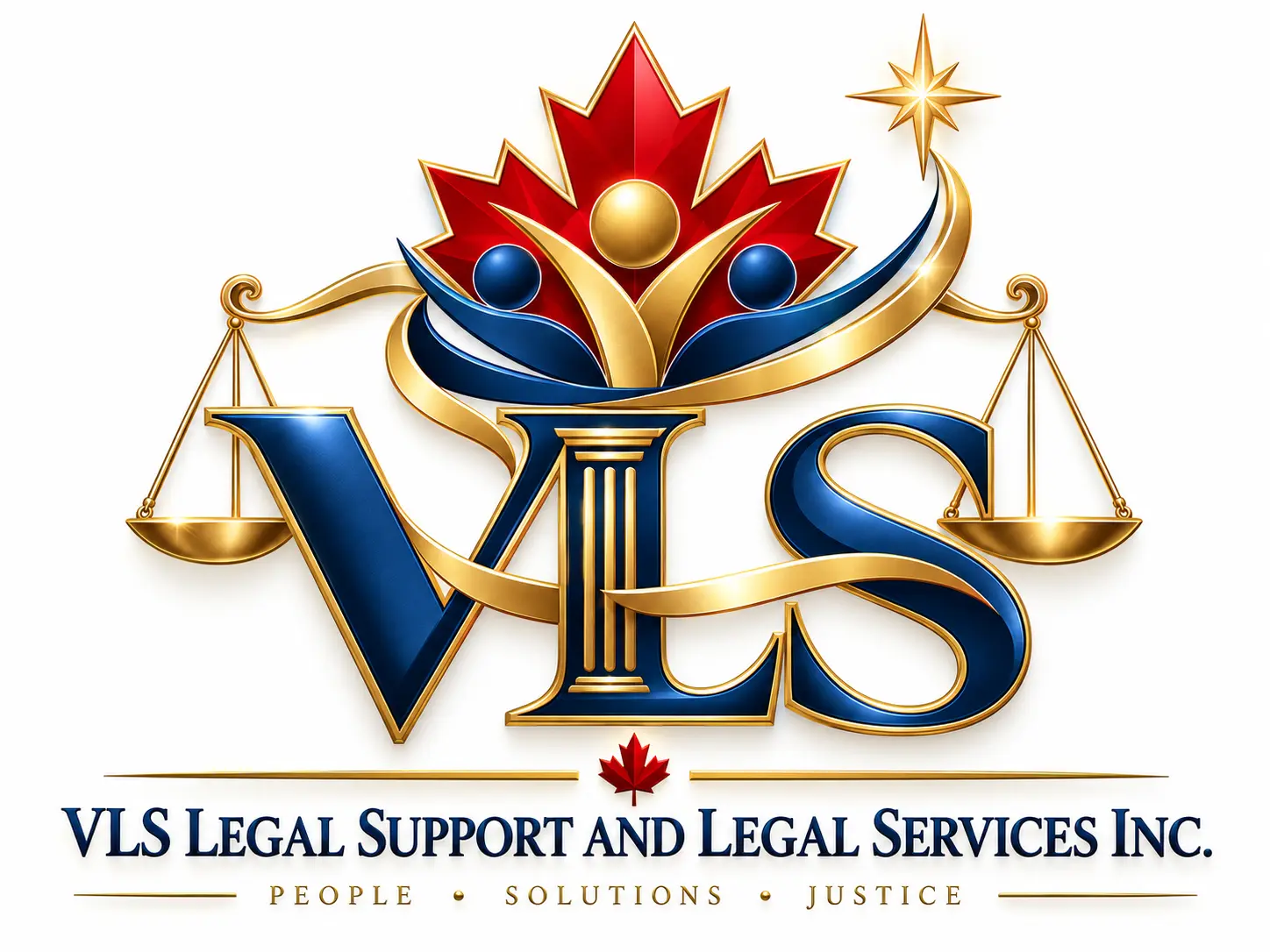 VLS Legal Support and Legal Services Inc. logo featuring a Canadian maple leaf and scales of justice